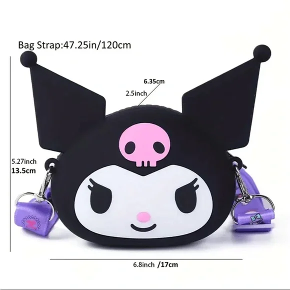 Best Selling NWT Kuromi Hello Kitty Crossbody Silicone Zipper Purse,  5” X 7” - Picture 2 of 2